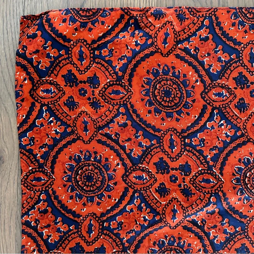 SOLD Anthropologie Vintage 100% Silk Paisley Printed Scarf Rust, Navy, and Cream - Picture 2 of 6